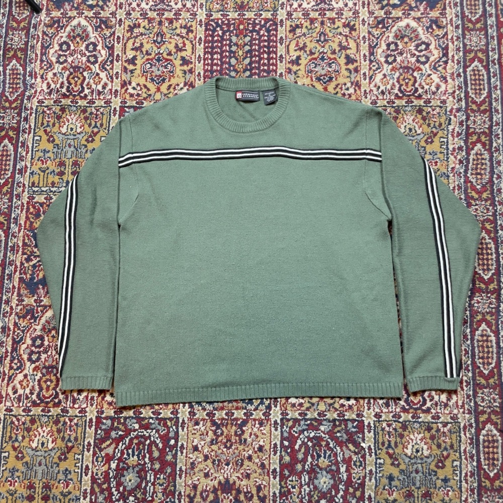Industrial Exchange‎ Mens Green Crewneck Sweater Pullover Striped XL Acrylic